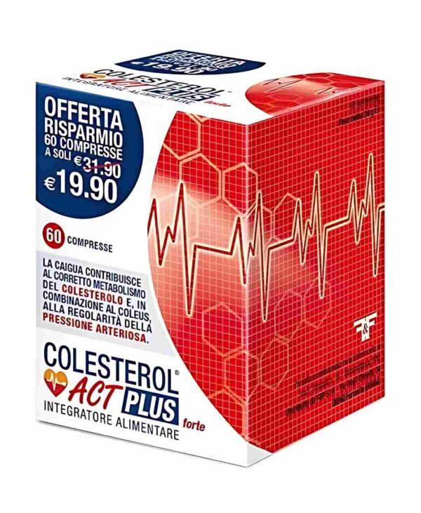 Dettagli Prodotto COLESTEROL ACT PLUS Forte Descrizione Integratore alimentare. La caigua contribuisce al metabolismo del colesterolo ed alla regolarità della pressione arteriosa. Il guggul favorisce il metabolismo dei lipidi ed il Coleus la regolare funzionalità dell'apparato cardiovascolare. Ingredienti Agente di carica: cellulosa microcristallina; riso rosso fermentato tit. 5% monacolina K, octacosanolo, betasitosteroli, guggul resina e.s. tit. 10% guggulsteroni (Commiphora mukul Hook.), caigua frutto e.s. 5:1 (Cyclanthera pedata L. schrad); agenti di rivestimento: calcio carbonato, idrossipropilmetilcellulosa, isomalto, acido stearico; coleus radice e.s. tit. 10% forskolina (Coleus forskholii Willd. Bricq.); agente antiagglomerante: sali di magnesio degli acidi grassi; vaniglina, acido folico. Caratteristiche nutrizionali Valori medi per dose giornaliera (1 compressa) %VNR* Riso rosso fermentato monacoline totali apportate di cui monacolina K 52 mg 2,9 mg 2,6 mg Octacosanolo 50 mg Betasitosteroli 50 mg Guggul guggulsteroni apportati 50 mg 5 mg Caigua 50 mg Coleus forskolina apportata 10 mg 1 mg Acido folico 200 mcg 100 *VNR: Valori Nutritivi di Riferimento Modalità d'uso Si consiglia di assumere una compressa al giorno con un bicchiere d'acqua, la sera dopo i pasti. Avvertenze Non superare la dose giornaliera consigliata. Tenere fuori dalla portata dei bambini di età inferiore ai tre anni. Gli integratori alimentari non vanno intesi quali sostituti di una dieta variata, equilibrata e di un sano stile di vita. Il prodotto non deve essere consumato da donne in gravidanza o in allattamento, bambini di età inferiore a 18 anni e adulti di età superiore a 70 anni. Chiedere consiglio al medico sul consumo del prodotto se si presentano eventuali problemi di salute. Non consumare se si stanno assumendo farmaci contro il colesterolo. Non assumere se si stanno già consumando altri prodotti contenenti riso rosso fermentato. Durante l'assunzione del prodotto seguire una dieta variata e bilanciata, con consumo regolare di frutta e verdura così da contribuire a mantenere i livelli di carotenoidi. Non consumare oltre 3 g di steroli vegetali al giorno. Il prodotto non è destinato alle persone che non hanno necessità di controllare il livello di colesterolo nel sangue. Conservazione Conservare in luogo fresco e asciutto. La data di fine validità si riferisce al prodotto in confezione integra correttamente conservato. Validità a confezionamento integro: 36 mesi. Formato 60 compresse. Peso netto: 24 g.